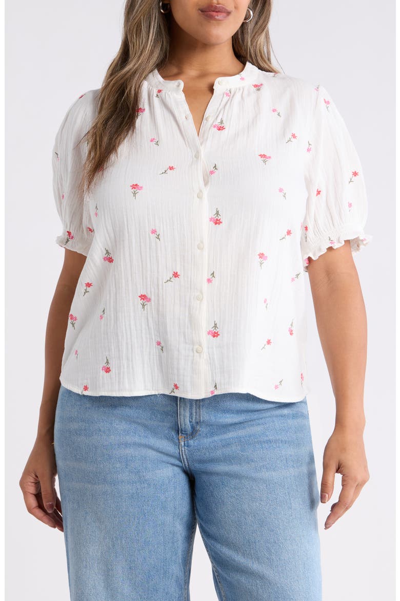 Embroidered Popover Top, Main, color, IVORY- PINK TOSSED BLOSSOMS