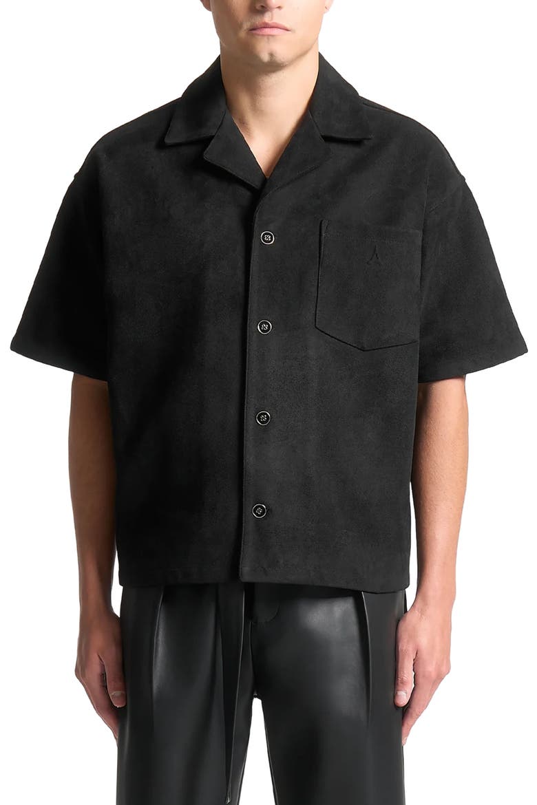 Luc Boxy Suede Shirt, Alternate, color, Black