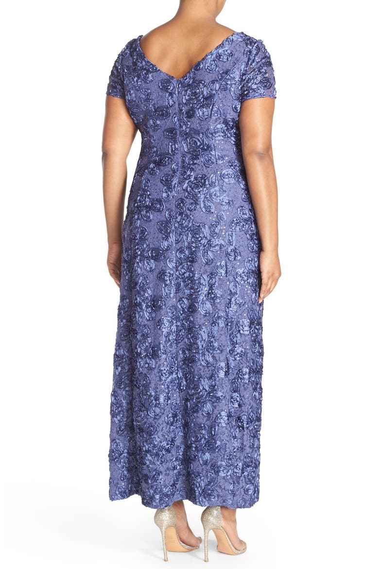 Rosette Lace Short Sleeve A-Line Gown, Alternate, color, VIOLET