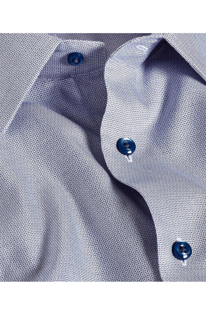 David Donahue Trim Fit Herringbone Micro Print Cotton & Silk Dress Shirt, Alternate, color, Navy/ White
