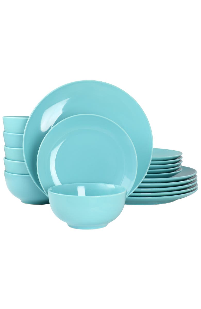 Elama Luna 18 Piece Porcelain Dinnerware Set, Main, color, Blue