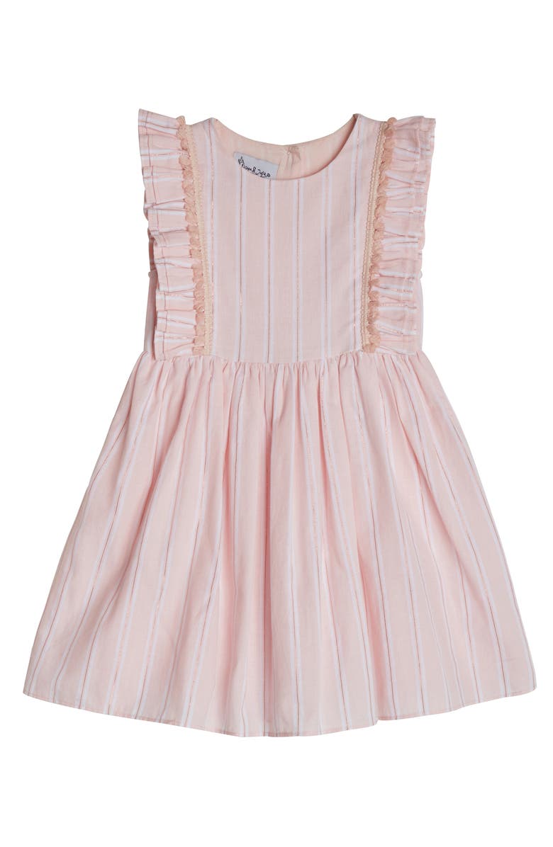 Pippa & Julie Kids' Metallic Stripe Ruffle Dress, Main, color, 