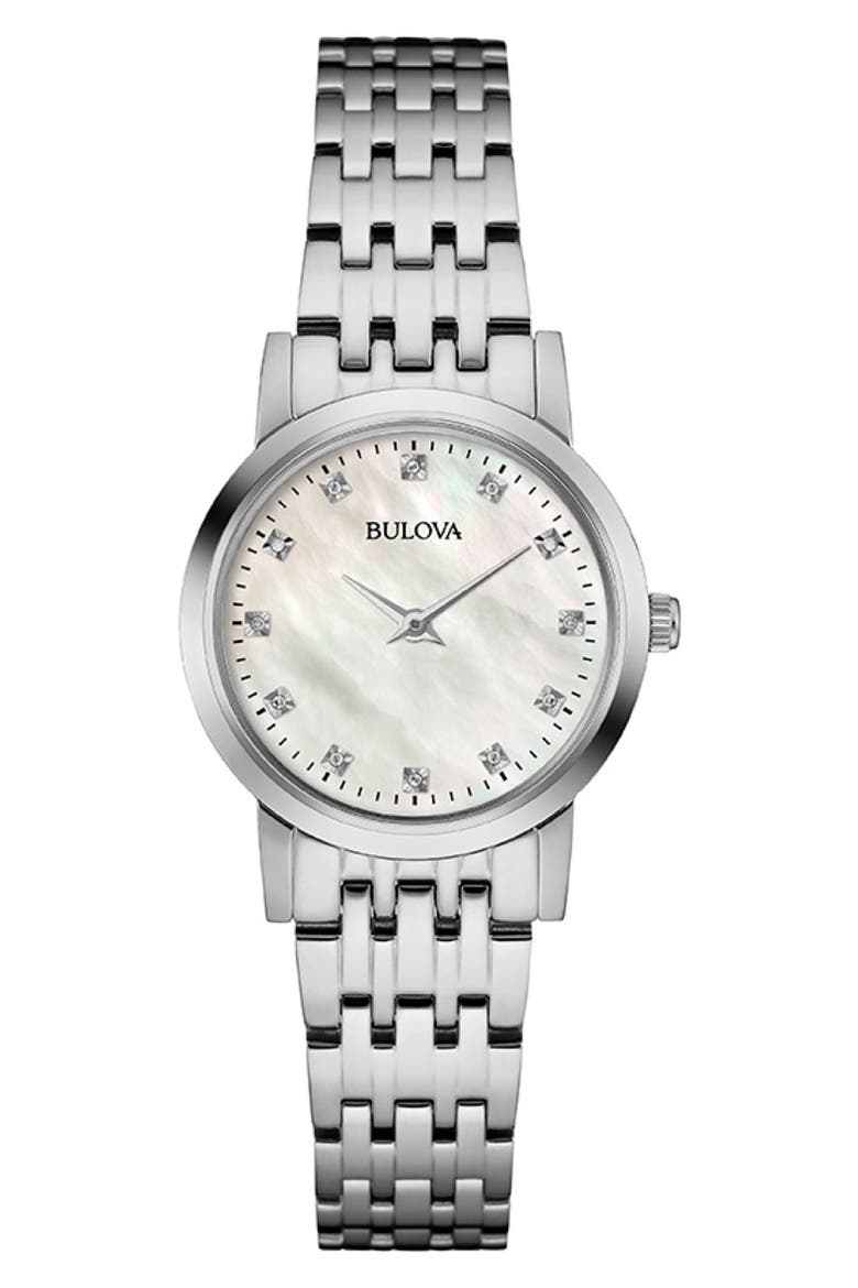 Classic Diamond & Mother-of-Pearl Bracelet Watch, 27mm, Main, color, SILVER