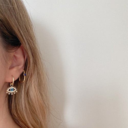 Spero London Evil Eye Earring Blue Eye Eyelash Sterling Silver Earring In Gold