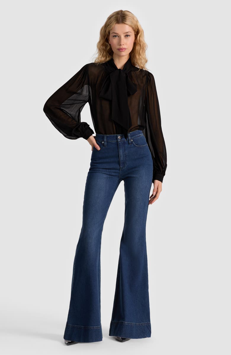 Alice + Olivia Brentley Tie Neck Sheer Long Sleeve Button-Up Shirt, Alternate, color,