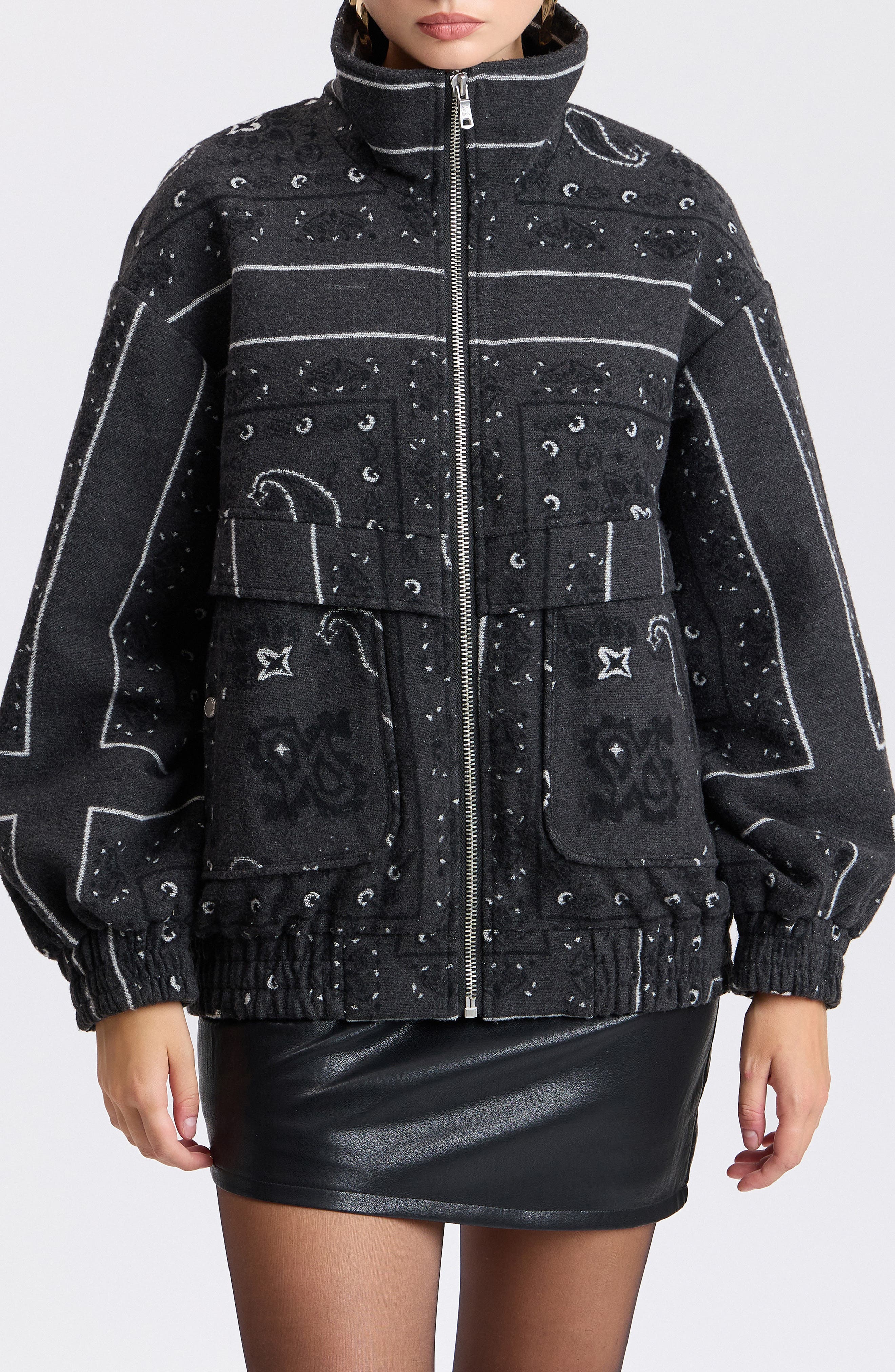 Funnel Neck Oversized Bomber Jacket