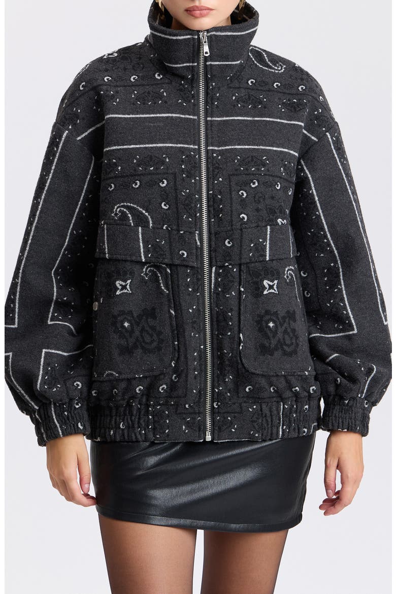 Funnel Neck Oversized Bomber Jacket, Main, color, GREY PAISLEY SCARF