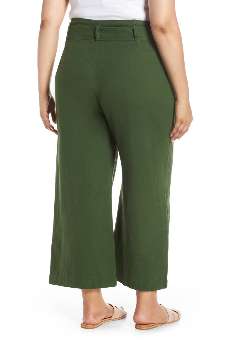 Belted Wide Leg Linen Blend Pants, Alternate, color, GREEN PASTURES