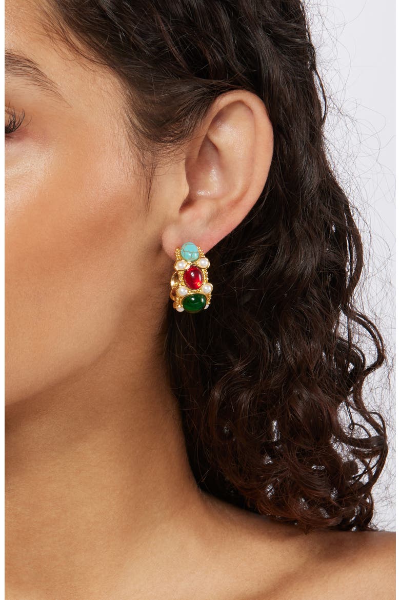 Multicolor Hoop Earrings, Alternate, color, GOLD