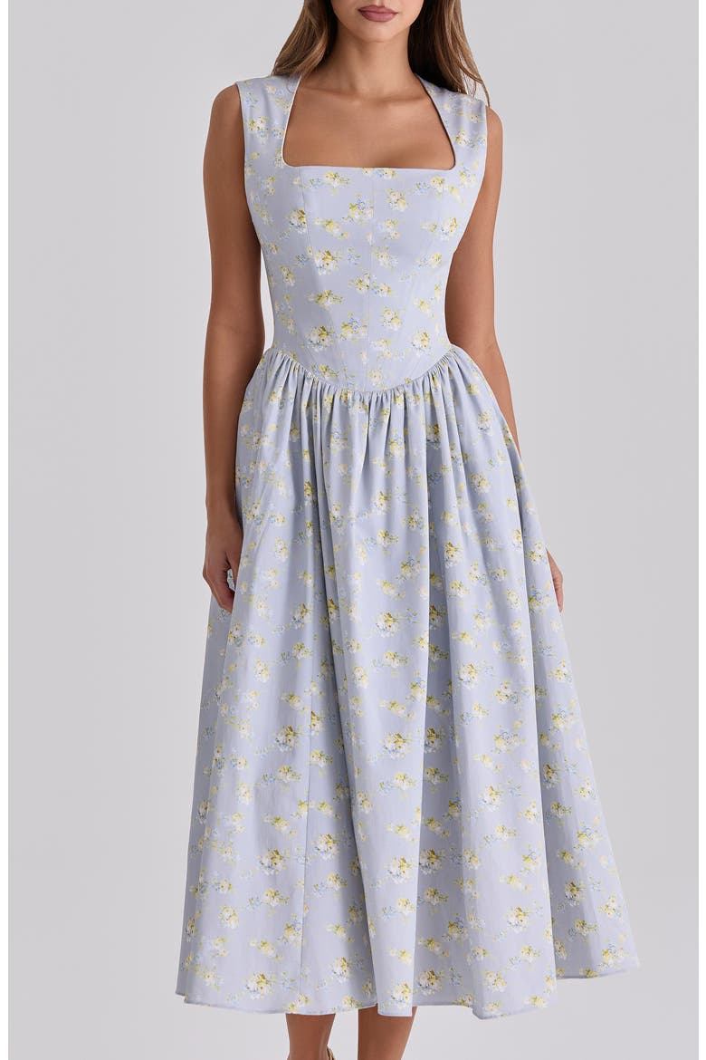 Emmy Floral Print Cotton Midi Sundress, Alternate, color, BLUE WILDFLOWER