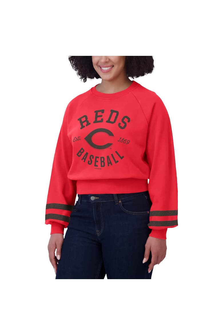 Women's WEAR by Erin Andrews  Red Cincinnati Reds Vintage Washed Cropped Pullover Sweatshirt, Alternate, color, Red