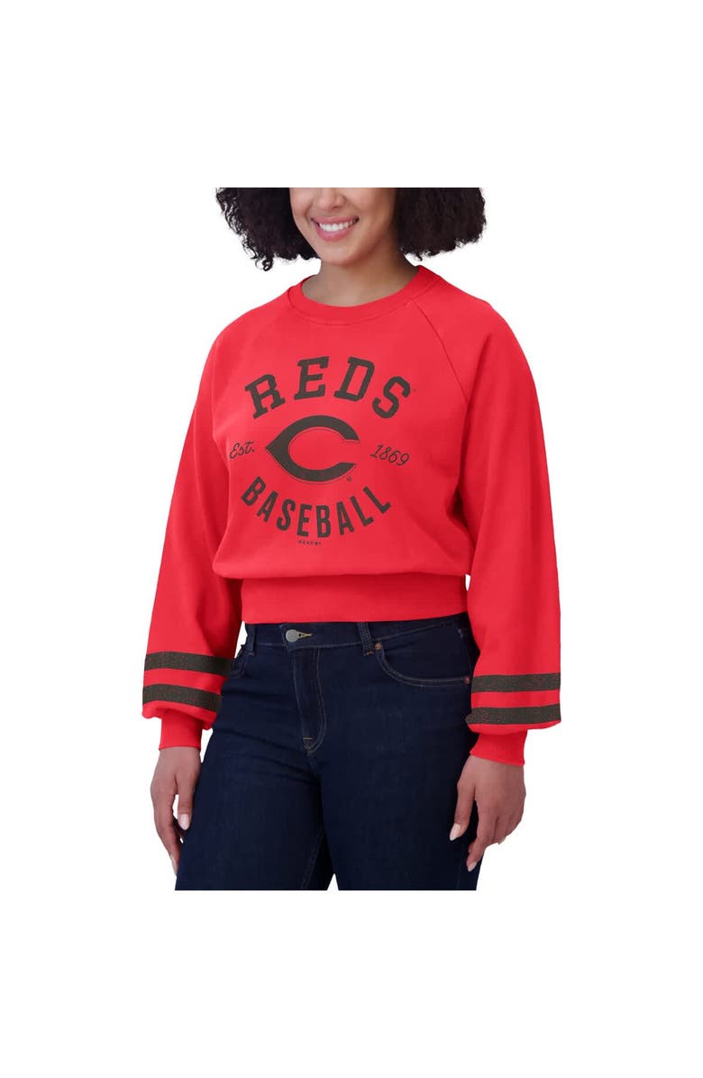 WEAR by Erin Andrews Women's WEAR by Erin Andrews Red Cincinnati Reds Vintage Washed Cropped Pullover Sweatshirt, Alternate, color, Red