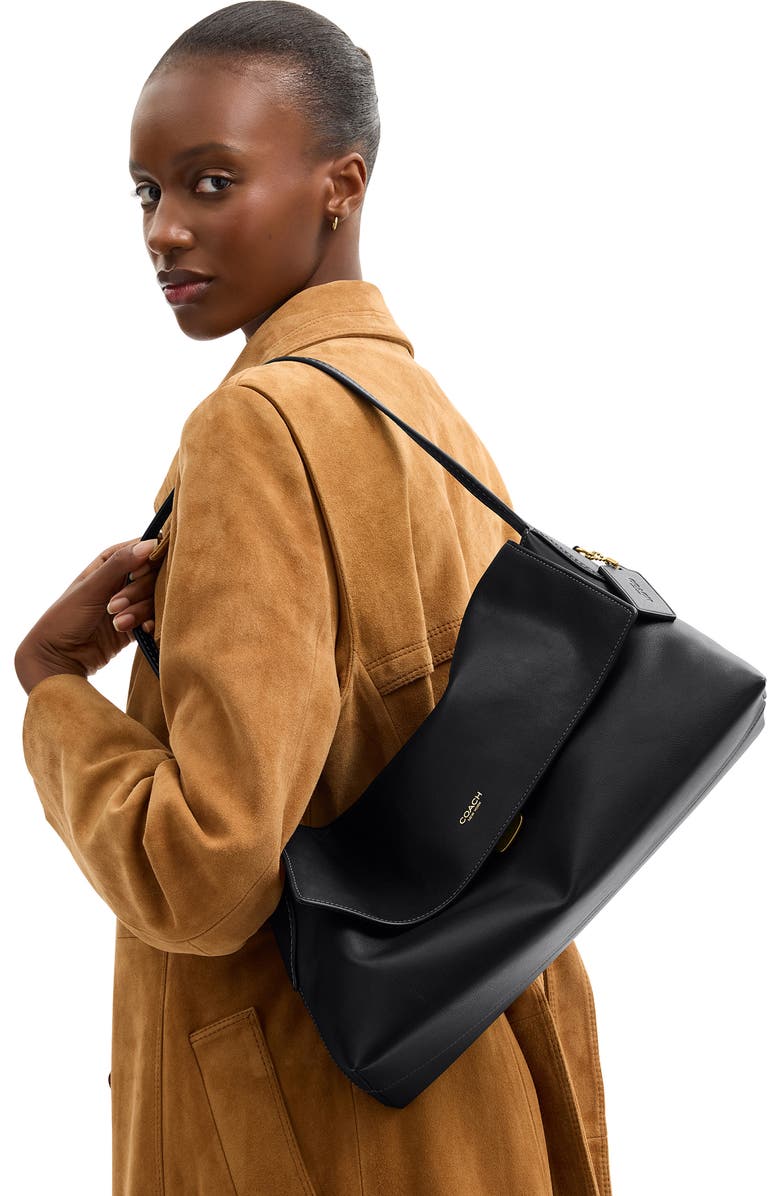 COACH Chelsea 36 Natural Grain Leather Shoulder Bag, Alternate, color, B4/Black