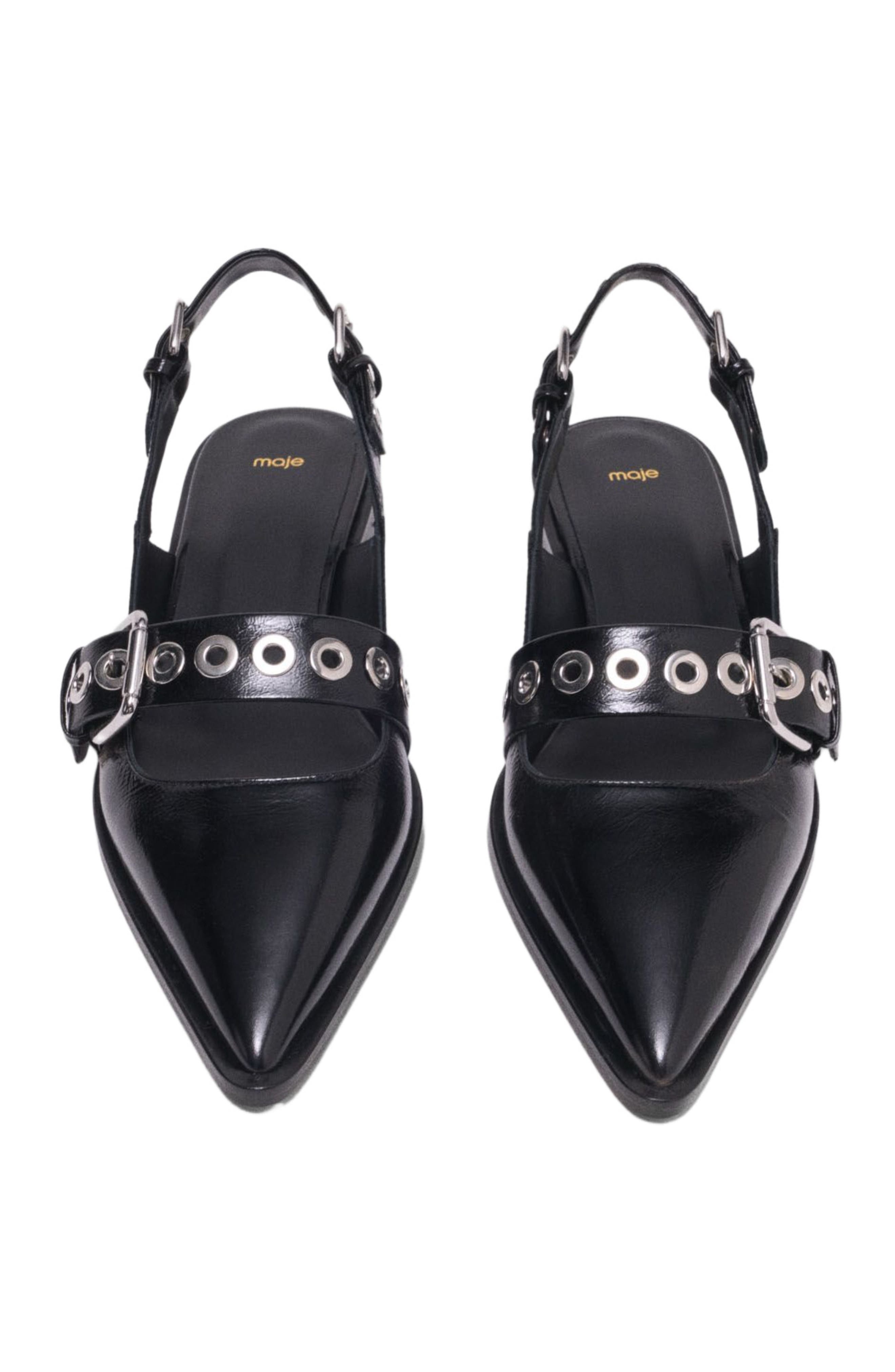 maje Flat leather strap slingbacks, Alternate, color, Black