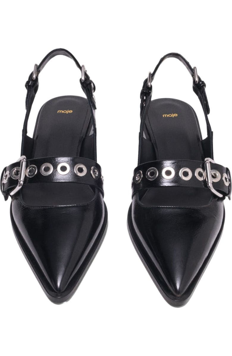 maje Flat leather strap slingbacks, Alternate, color, Black