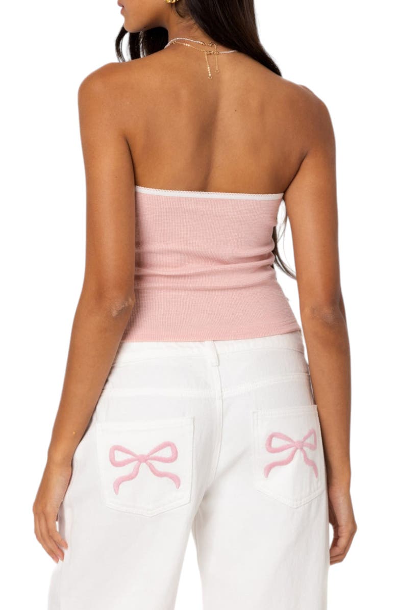 EDIKTED Kacey Waffle Knit Tube Top, Alternate, color, Pink
