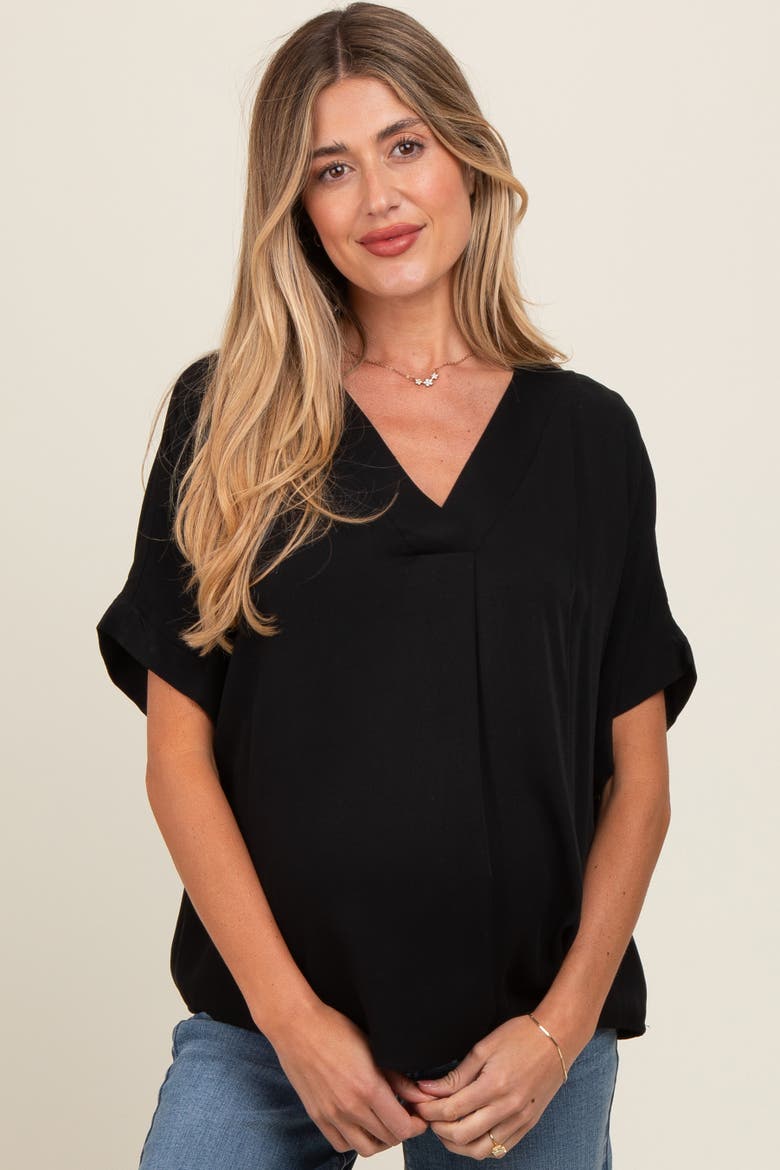 V-Neck Pin-Tuck Detail Top, Alternate, color, Black