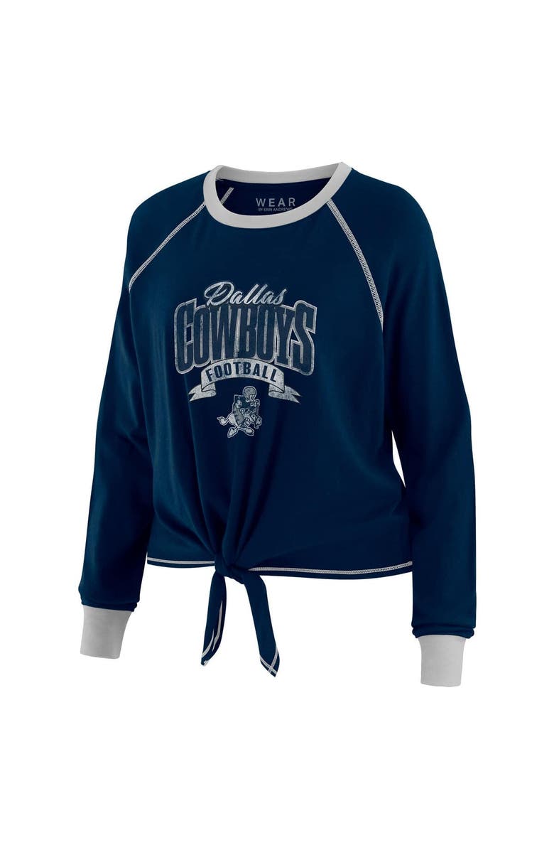 WEAR by Erin Andrews Women's WEAR by Erin Andrews Navy/Silver Dallas Cowboys Plus Size Tie-Front Long Sleeve Top, Alternate, color, Navy