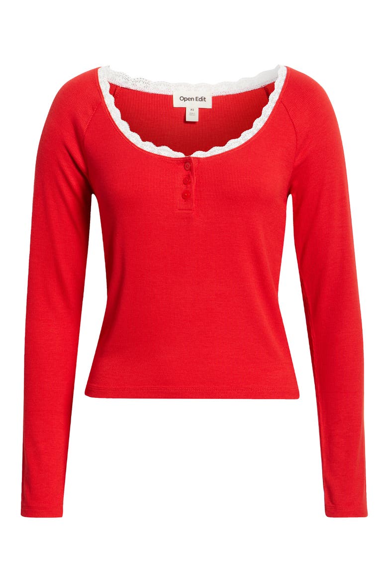 Daydream Lace Trim Rib Crop Top, Alternate, color, RED SALSA