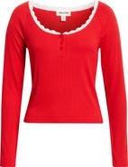 Open Edit Daydream Lace Trim Rib Crop Top