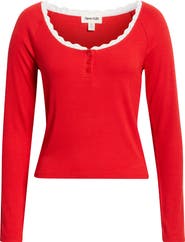 Open Edit Daydream Lace Trim Rib Crop Top