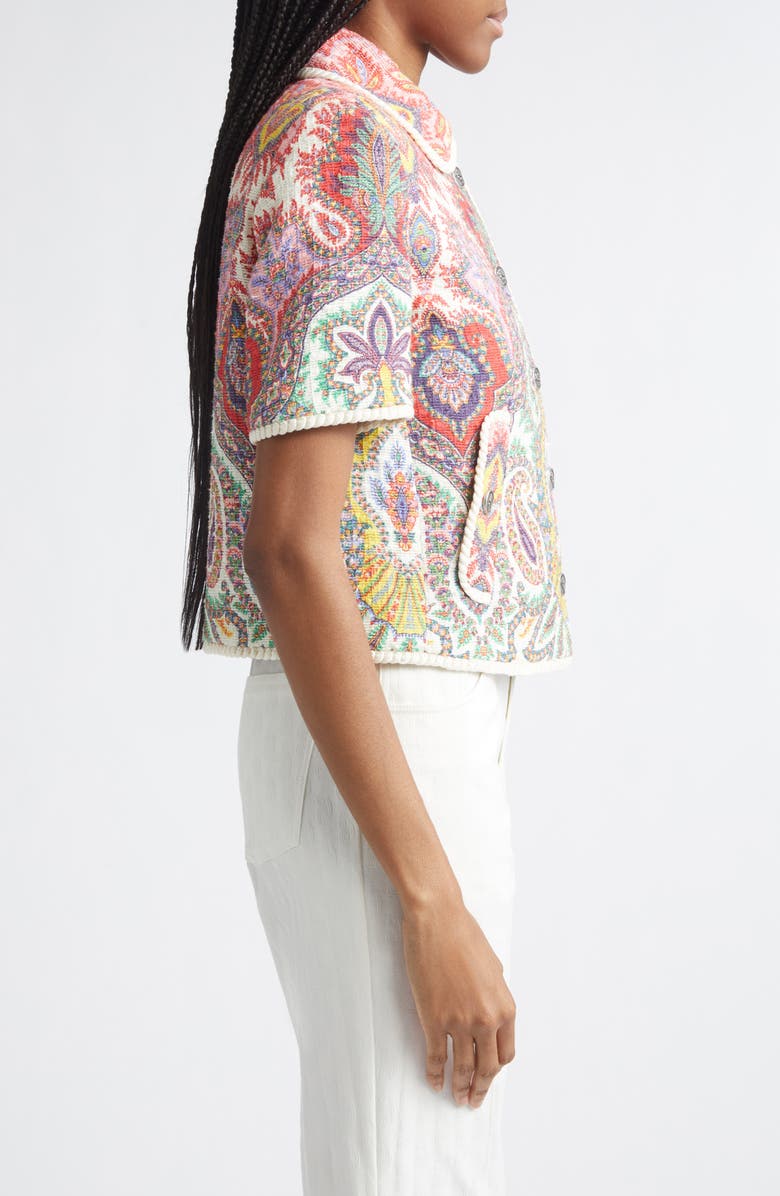 Etro Paisley Short Sleeve Crop Jacket, Alternate, color, Print On White Base
