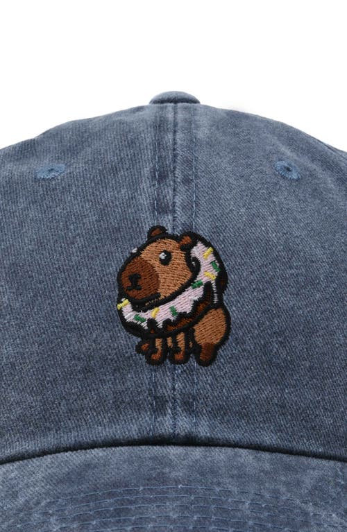 Dalix Capybara Donut Embroidered Cap In Washed Navy Blue