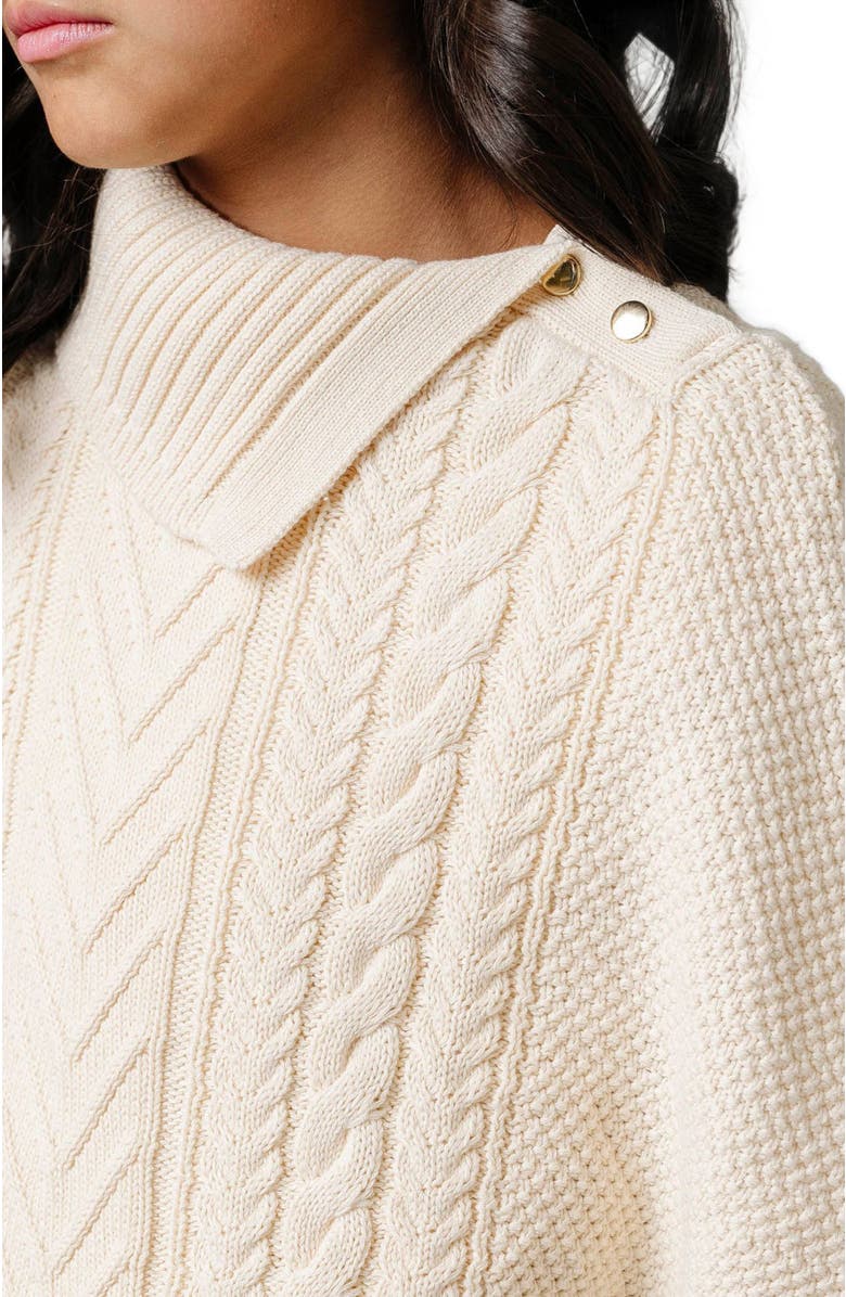 Hope & Henry Girls' Organic Split Collar Sweater Cape, Kids, Alternate, color, Ivory Center Cable