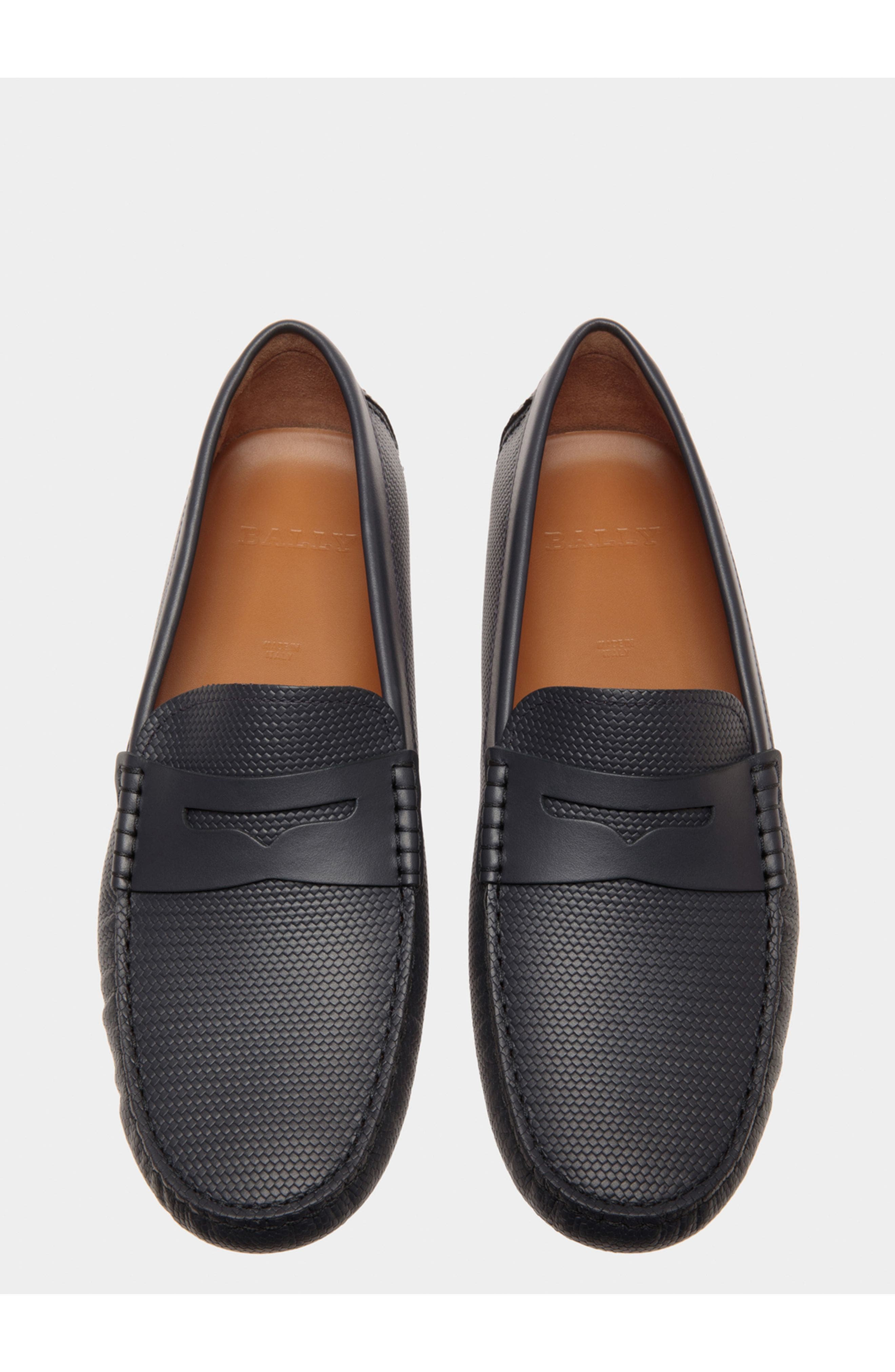 Bally Driver In Embossed Leather, Alternate, color, Blue