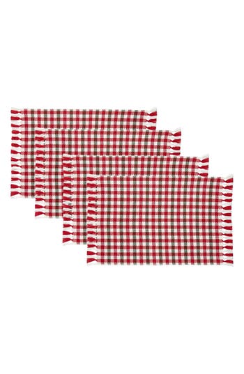 Design Imports Holiday Houndstooth Set Of 4 Placemats In Red