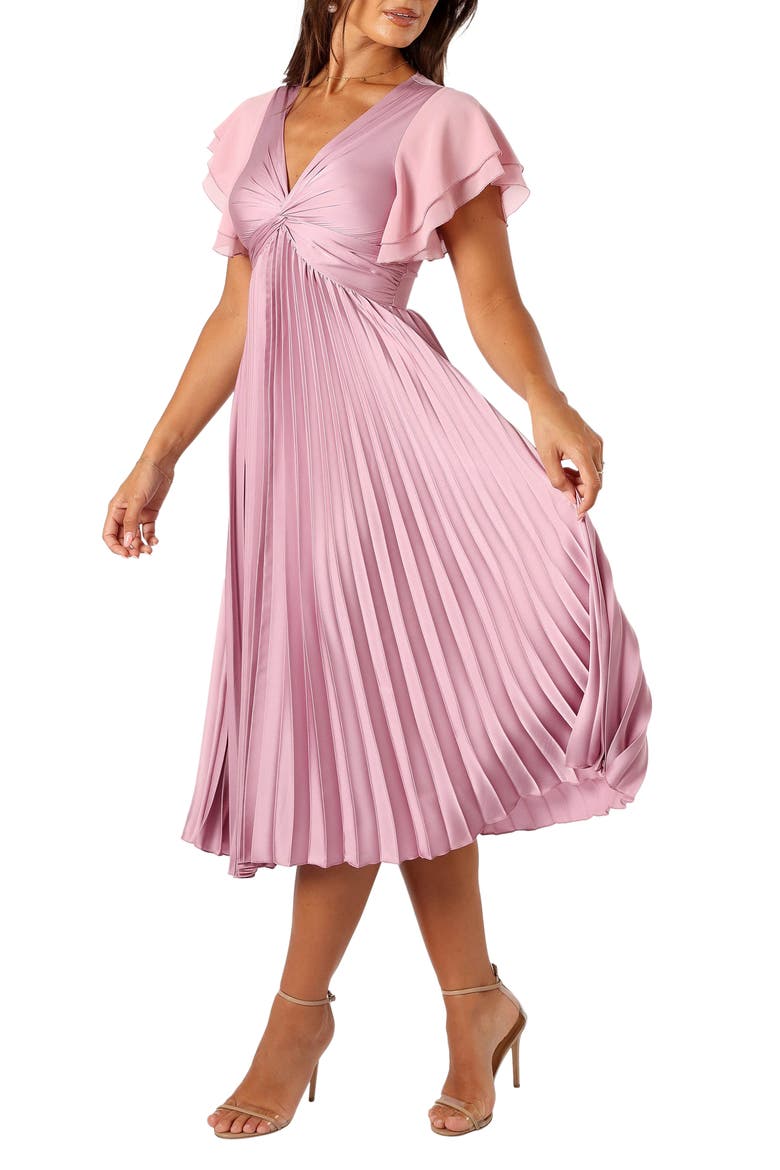 Nova Flutter Sleeve Midi Dress, Main, color, DUSTY ROSE