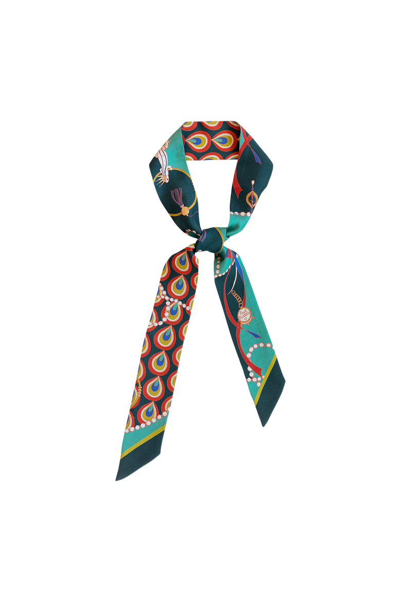 "Peacock" Silk Twill Skinny Scarf, Main, color, Teal Green