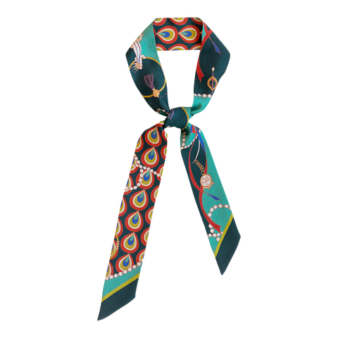 "Peacock" Silk Twill Skinny Scarf