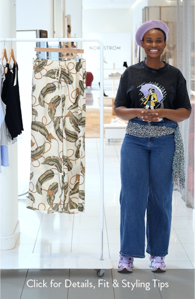 Palm Leaf & Rope Print Luxe Twill Drawstring Pants, sales video thumbnail