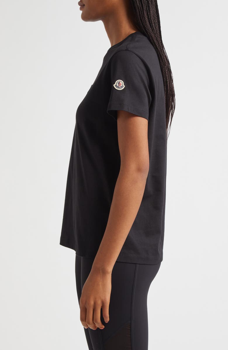 Moncler Logo Embroidered Cotton T-Shirt, Alternate, color, Black