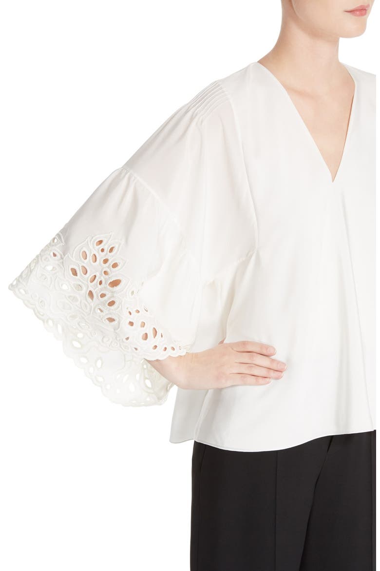 Palm Lace Silk Blouse, Alternate, color, MILK