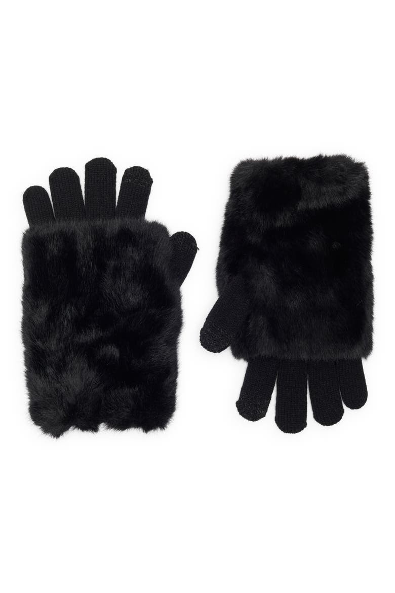 Cozy Faux Fur Sleeve Gloves, Main, color, BLACK