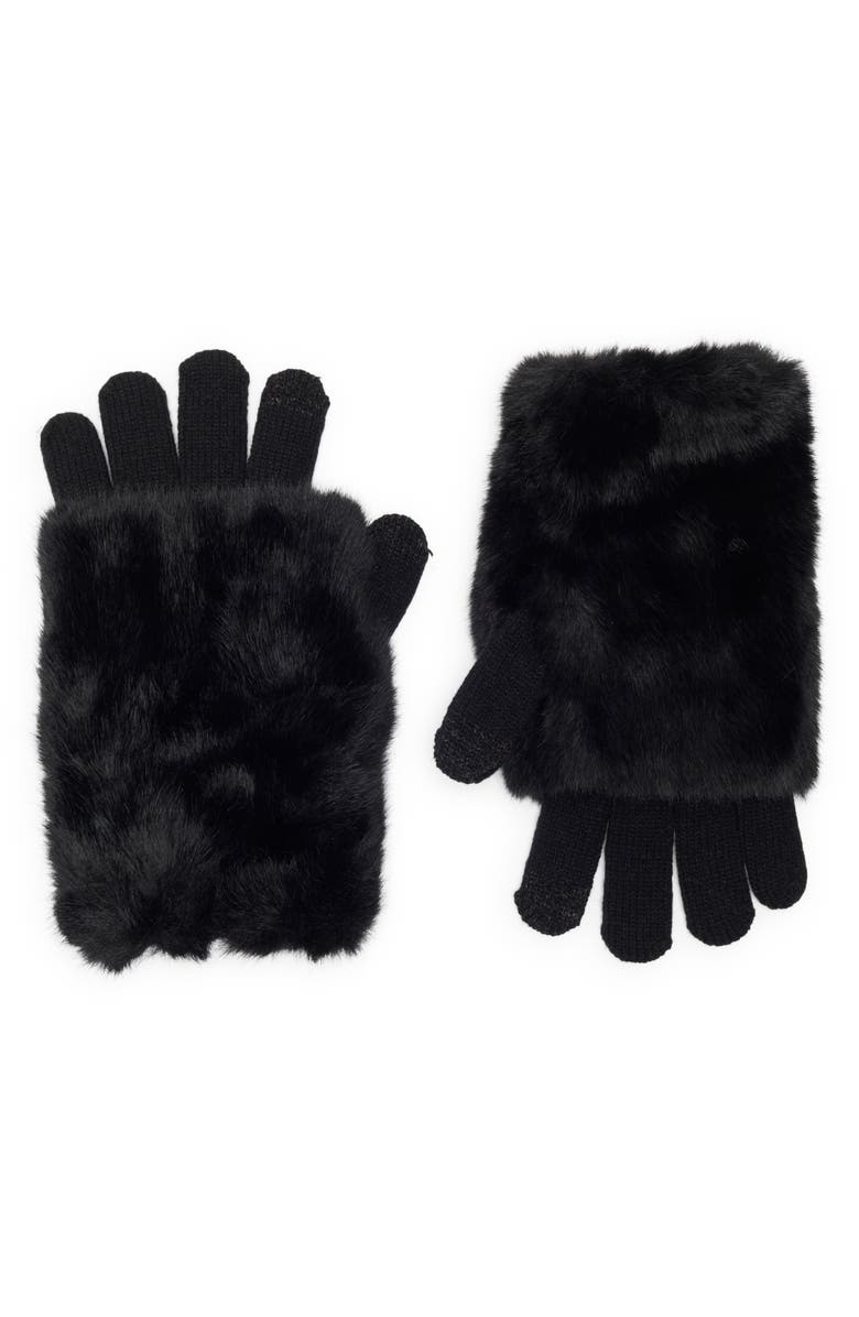 Steve Madden Cozy Faux Fur Sleeve Gloves, Main, color, Black