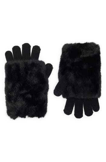 Steve Madden Cozy Faux Fur Sleeve Gloves In Black