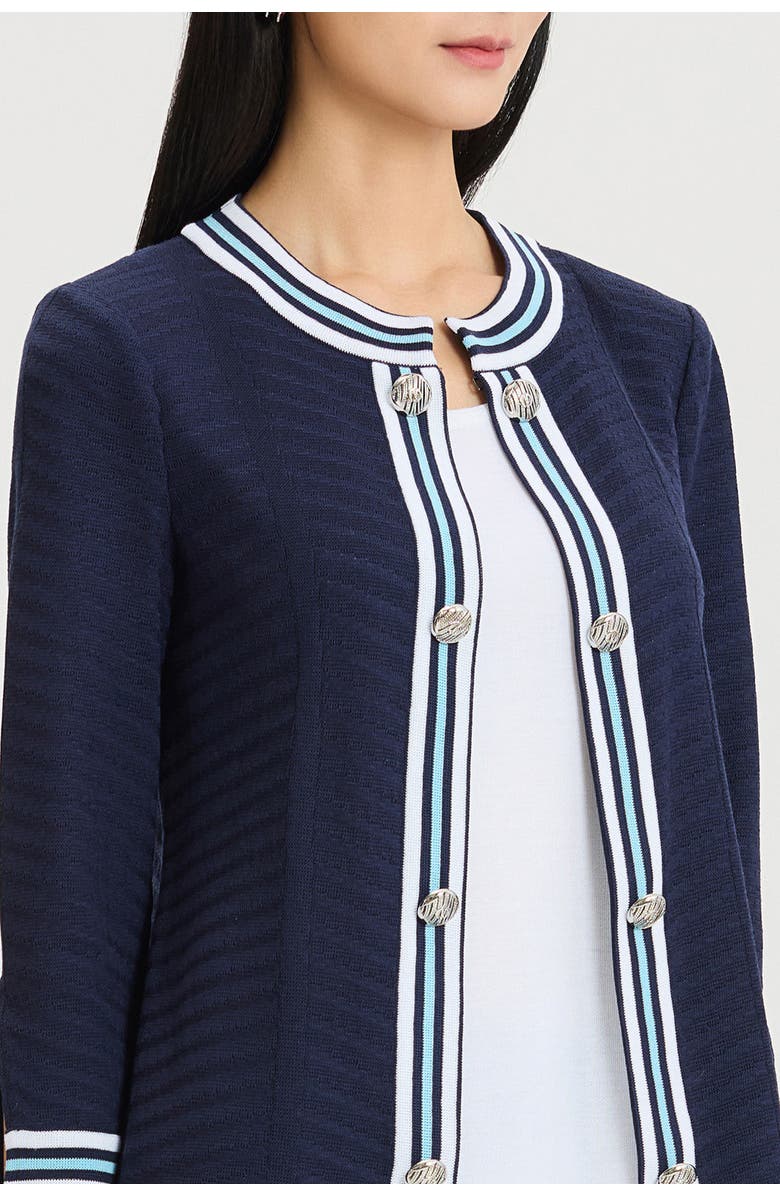 Ming Wang Heritage Tonal Herringbone Knit Jacket, Alternate, color, Indigo/Serene/White
