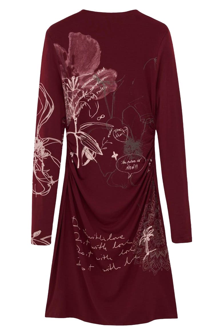 Allover Print Long Sleeve Minidress, Alternate, color, BURGUNDY