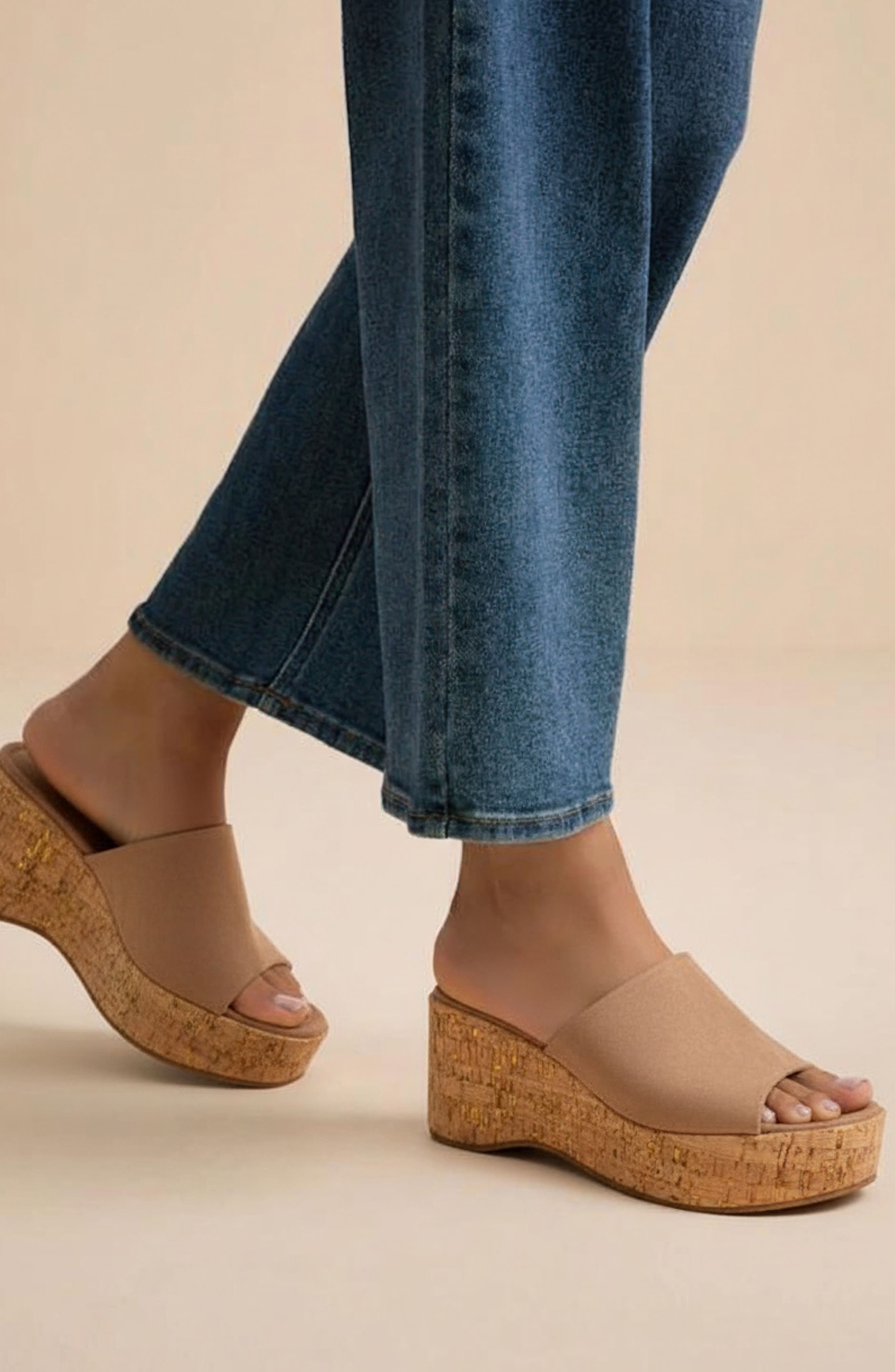 Rita Open Toe Cork Platform Wedge Sandal, Alternate, color, NUDE SUEDE