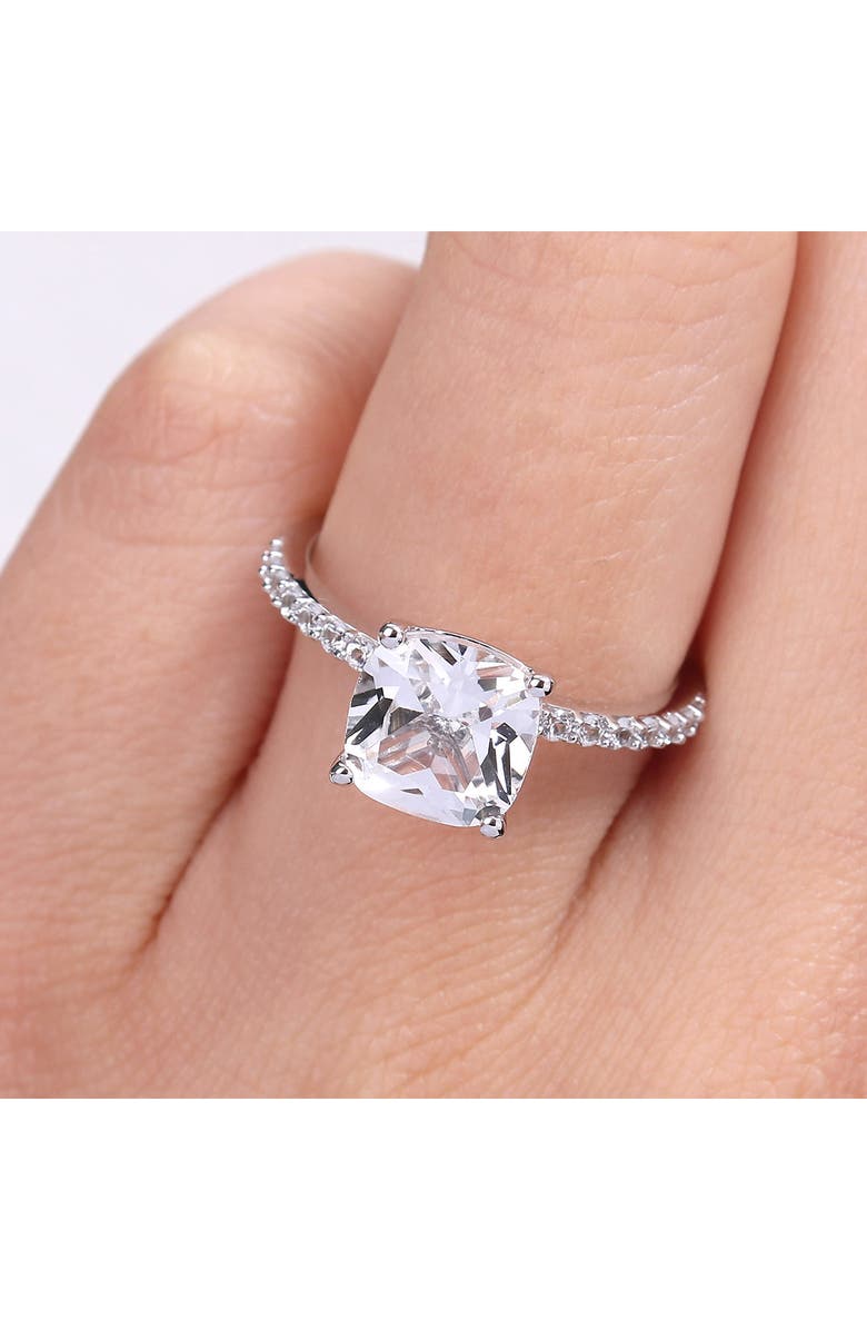 DELMAR 10K White Gold Cushion Cut Created White Sapphire Solitaire Ring, Alternate, color, Silver