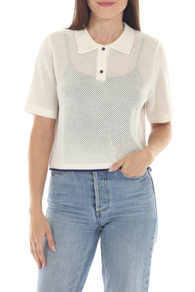 Mesh Knit Polo, Main, color, WHITE