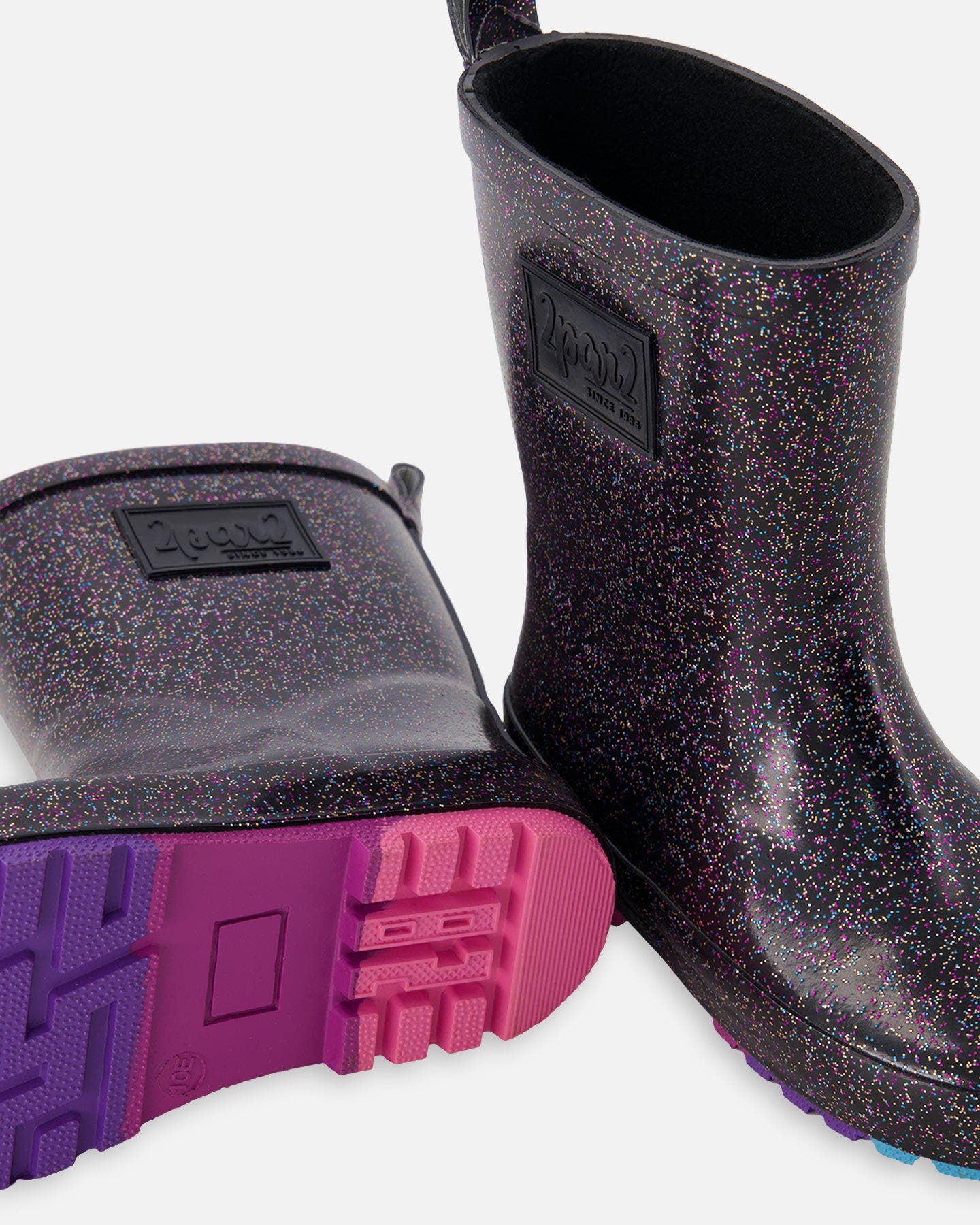 Deux par Deux Rain Boots in Glitter Natural Rubber, Alternate, color, Glittery Black