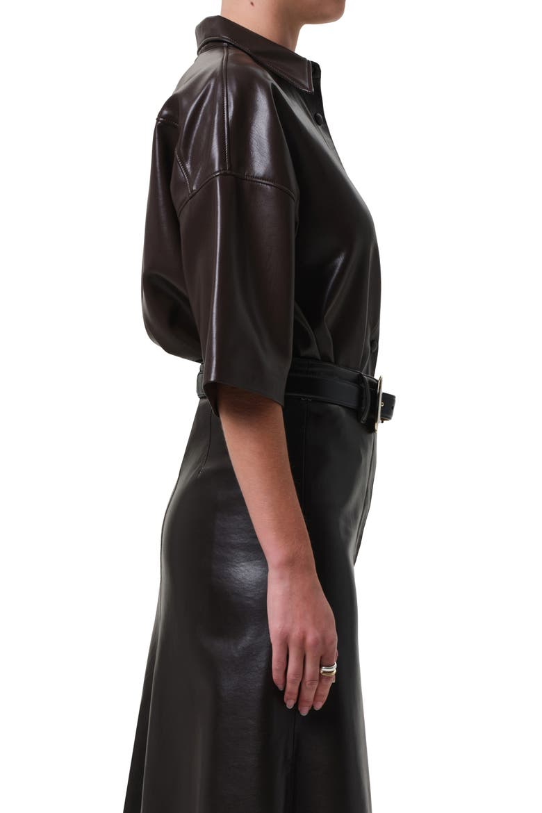 Frances Cape Crop Faux Leather Shirt, Alternate, color, CHOCOLATE