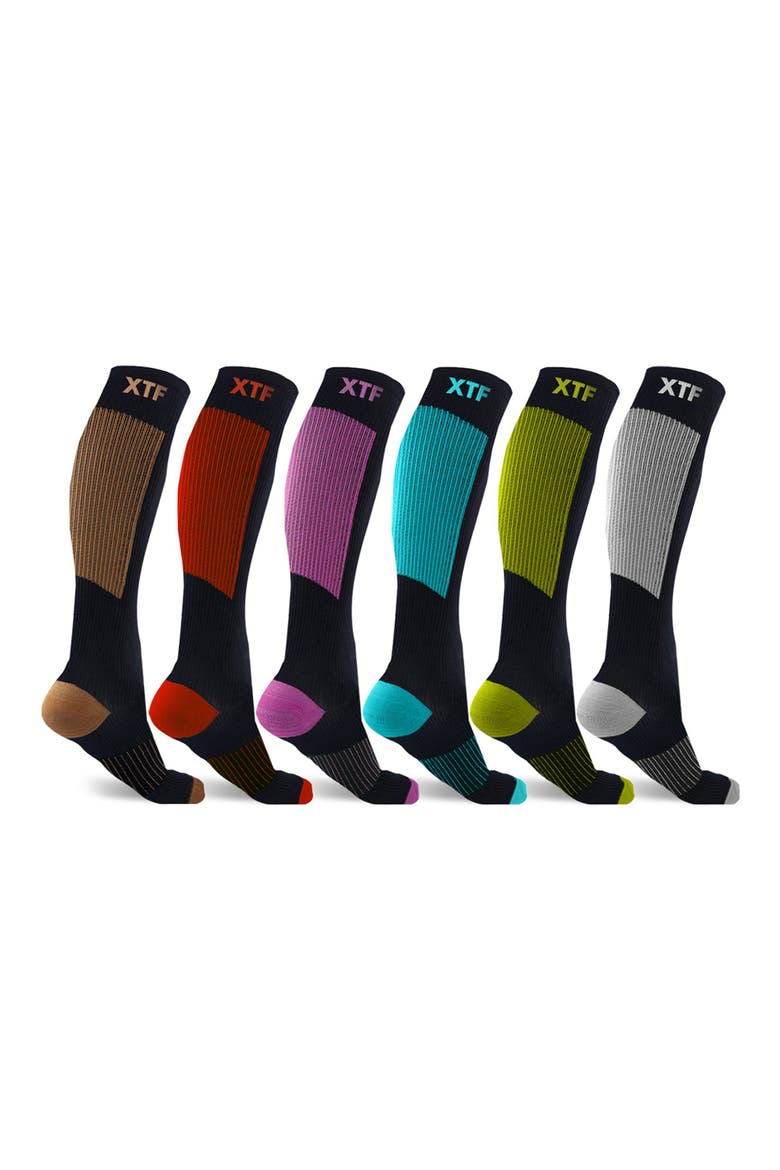 6-Pack Copper Infused Knee Length Socks, Main, color, BLACK MULTI