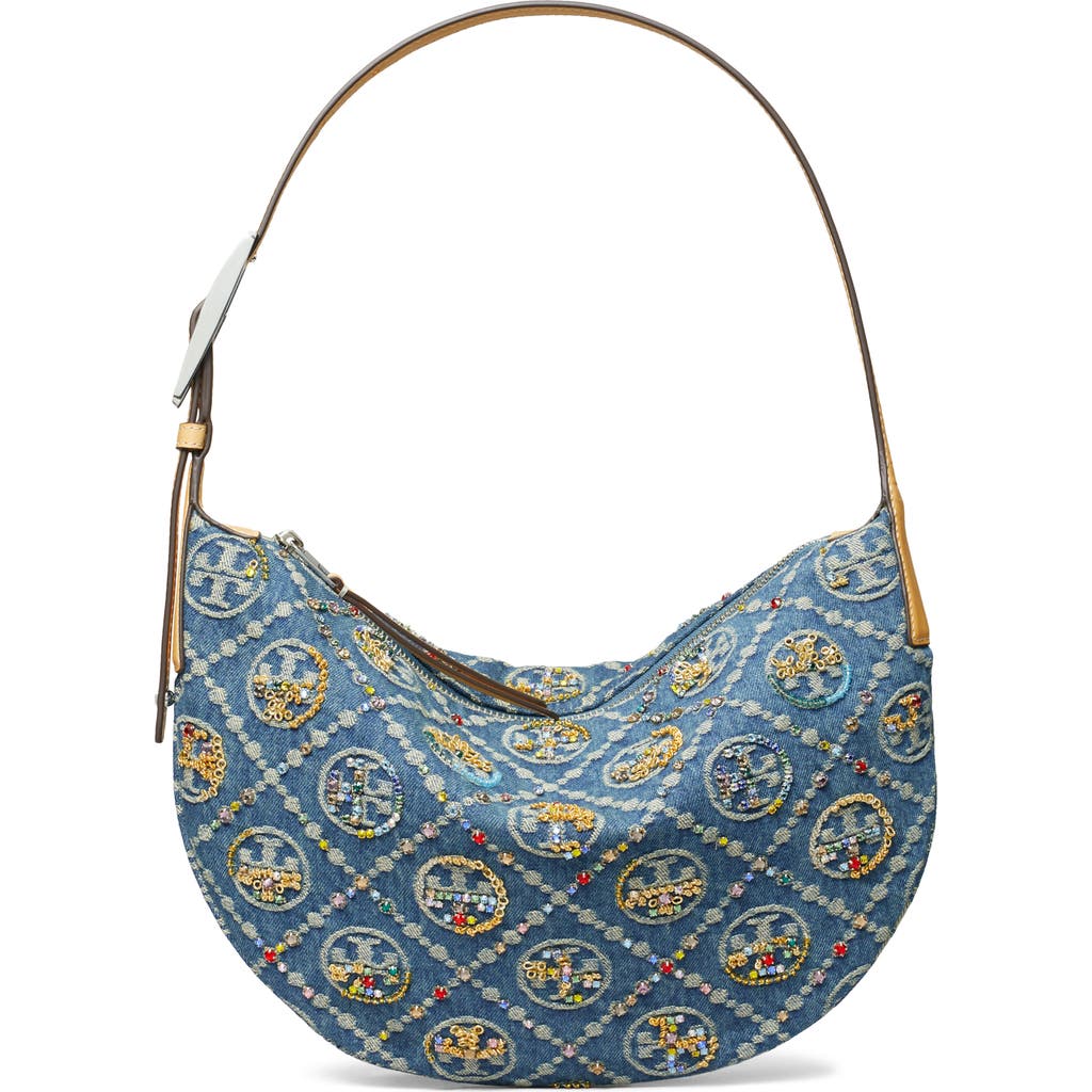 Tory Burch T Monogram Embellished Denim Shoulder Bag