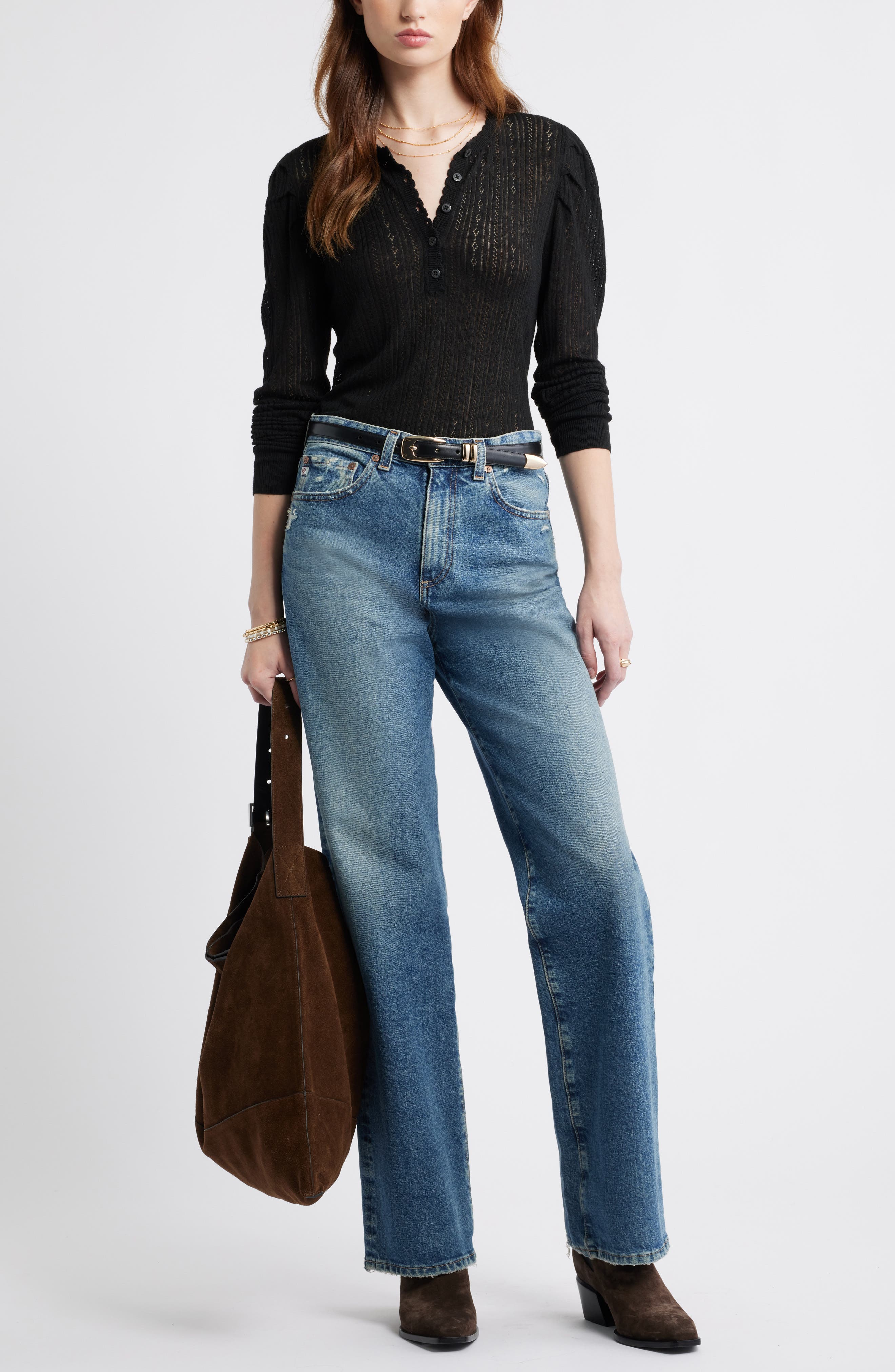 Pointelle Henley Sweater - image 2