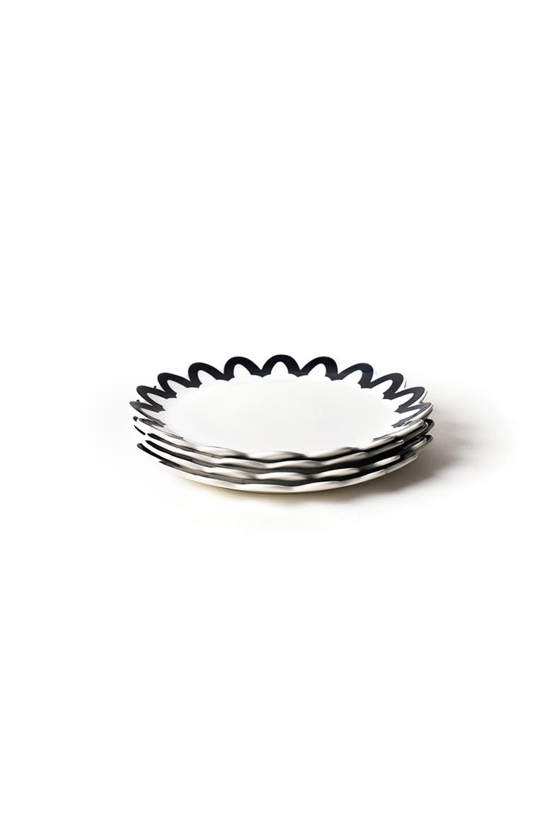 Black Arabesque Trim Scallop Edge Platter Set of 4, Main, color, Black